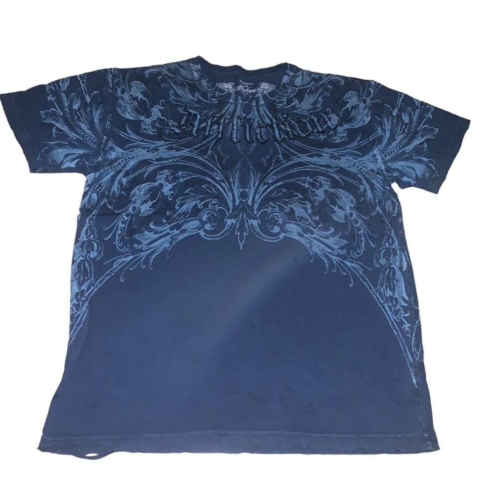 Affliction Y2K Grunge Blue Short Sleeve Mens Shirt Size Large